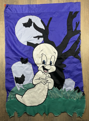 Vintage Casper the Friendly Ghost 27X38 Banner Flag Halloween Bats Cemetary Hang - Picture 2 of 9
