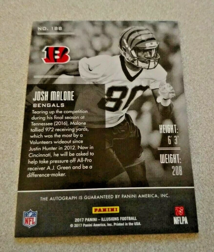 2017 Panini Illusions Rookie Autograph #188 Josh Malone Bengals /150 - Image 2 of 2