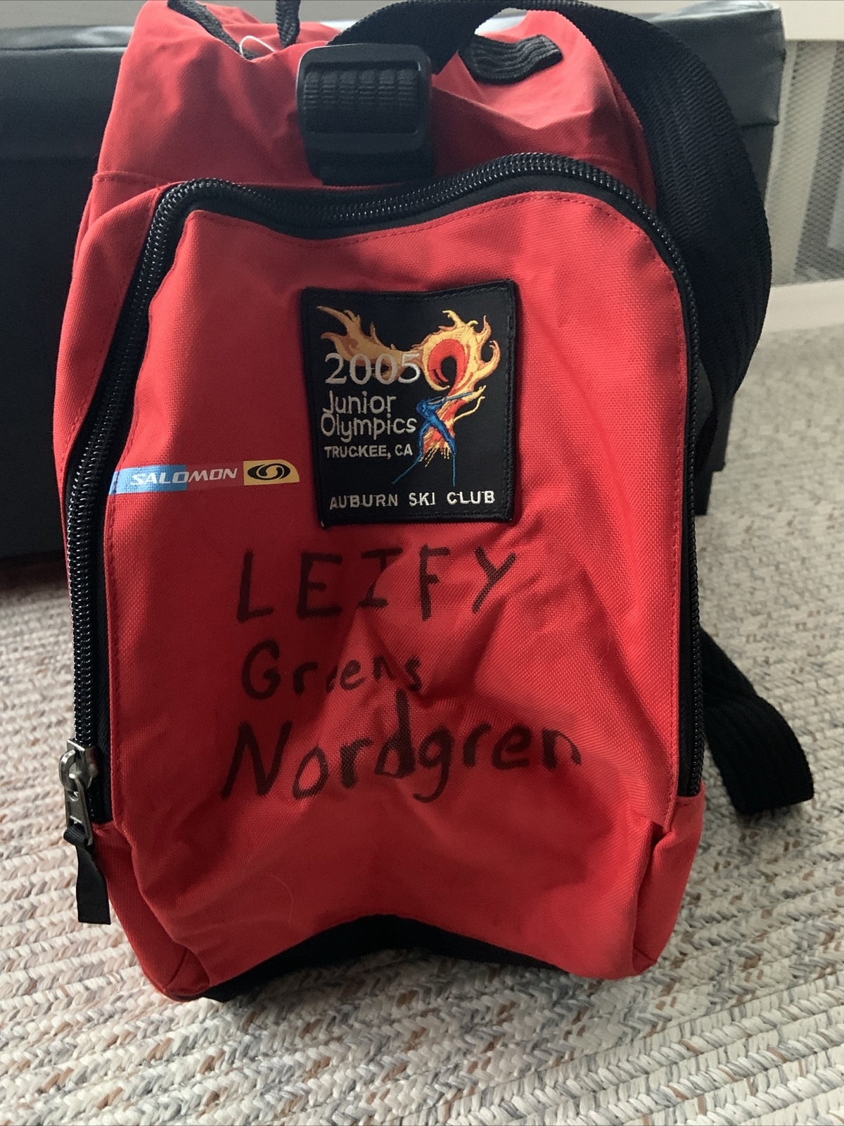 Borsa da sci vintage Salomon 2005 Junior Olympics Trucklee CA Auburn Ski Club ottime condizioni!
