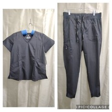 Adar Pro Women's Modern Athletic Jogger Scrub Set in Pewter Size L