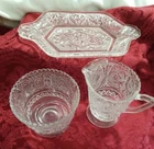 Duncan & Miller Clear Early American Footed Sandwich Glass Creamer, Open Sugar &