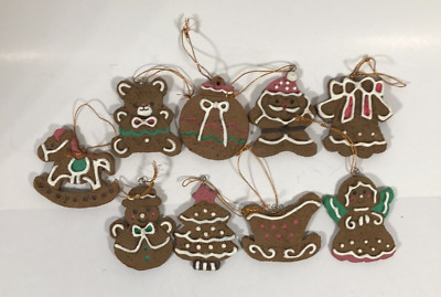 Lot Of 9 Ginger Bread Cookie Christmas Ornaments 2.5in Bear Tree Snowman Santa