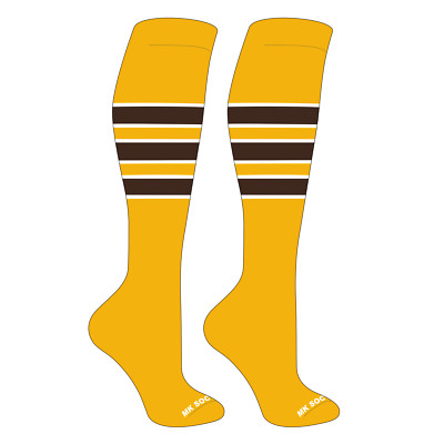 MK Socks Striped OTC Baseball, Softball, Football Socks (C) Gold, White, Brown