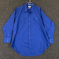 Sheplers Shirt Mens 18.5- 35 Tall Blue Pearl Snap Western Cowboy Outdoors L/S
