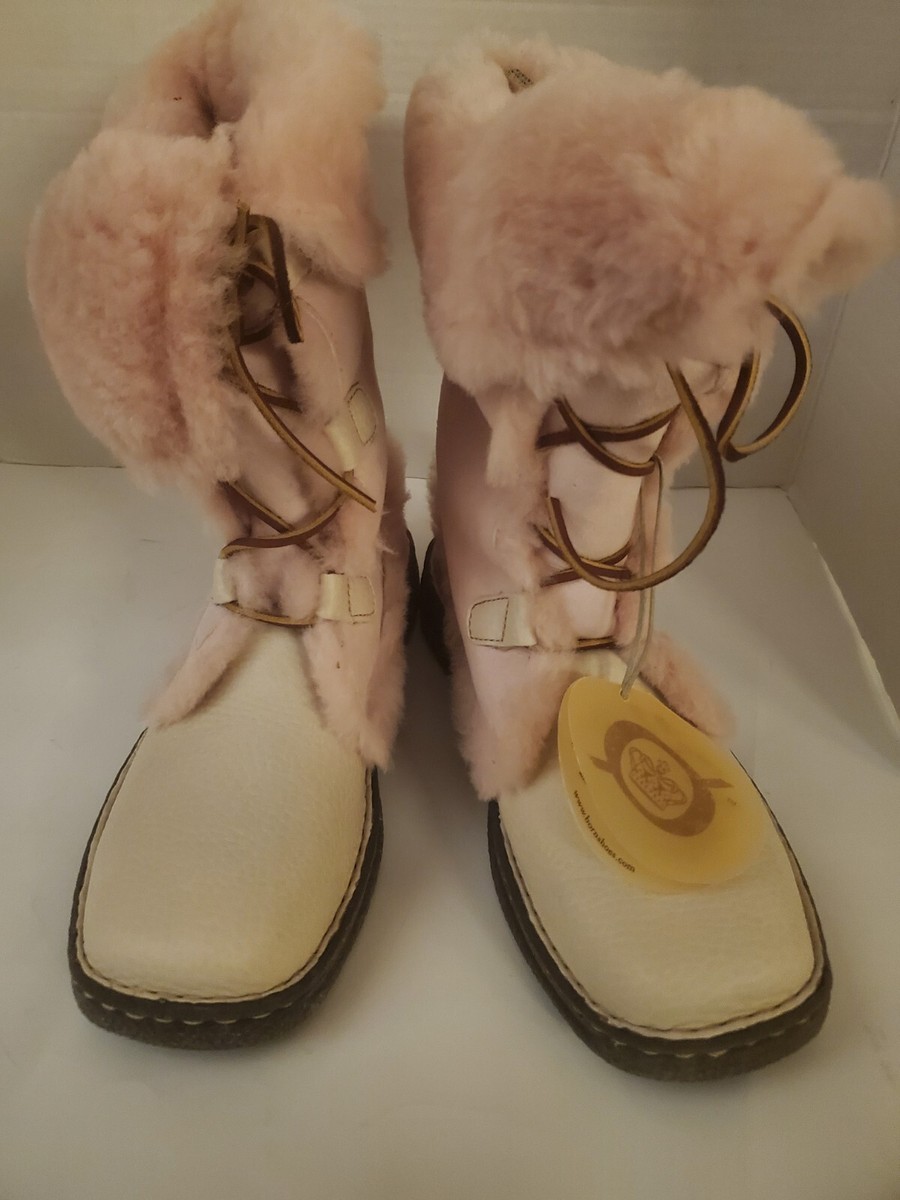 Born Shearling Leather Boots Women's Pink Cream Pink Square Toe