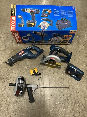 #ad Ryobi 3 Piece Tool Set 18 volt w Ridgid Pluming Tool Toilet Pipe Drain Clog Snak $69.99
