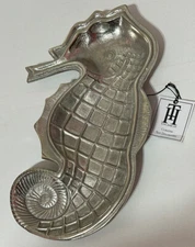 Silver/Aluminum Seahorse Tray Tabletop Coastal Seaside Decor 14X8” NEW