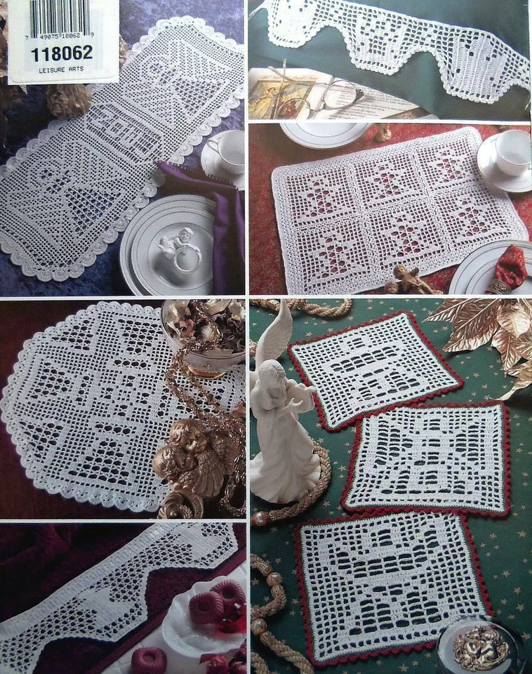 Treasures From Heaven Crochet Noel Runner Round Doily Scalloped Edging Joy Angel - Image 2 of 2