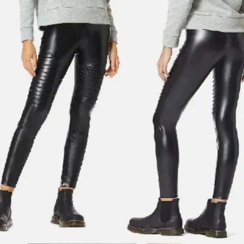 HUE - Sleek Effects Black Moto Leatherette Hi-Rise Leggings M - 第 1/4 張圖片