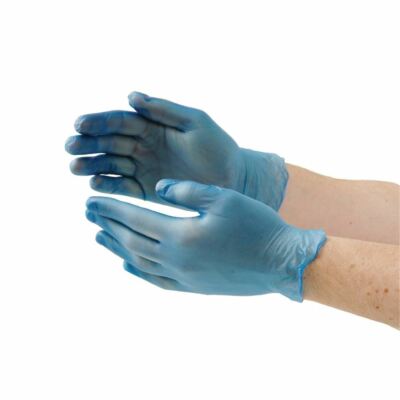 100 x Vogue Vinyl Lebensmittelzubereitung Handschuhe blau pulverfrei Küche Kochen PE Restaurant