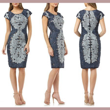 NWT 350 JS Collections 4 Contrast Soutache Sheath Dress in Blue/Cloud Q166