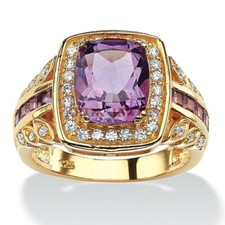 Natural Amethyst Gemstone with Gold Plated 925 Sterling Silver Women's Ring 3147