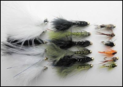 Trout flies,18 Pack, Cats Whiskers, Flash Damselss & Goldhead Nymphs, Size 10