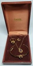 VTG Zales 4 pc Necklace Bracelet Ring Stick Pin Amethyst Gold Plate Appx 3 CTW
