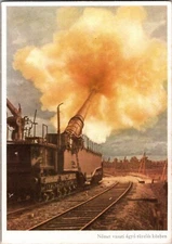 Mint Germany Military Art Postcard World War II German Railway Gun Firing