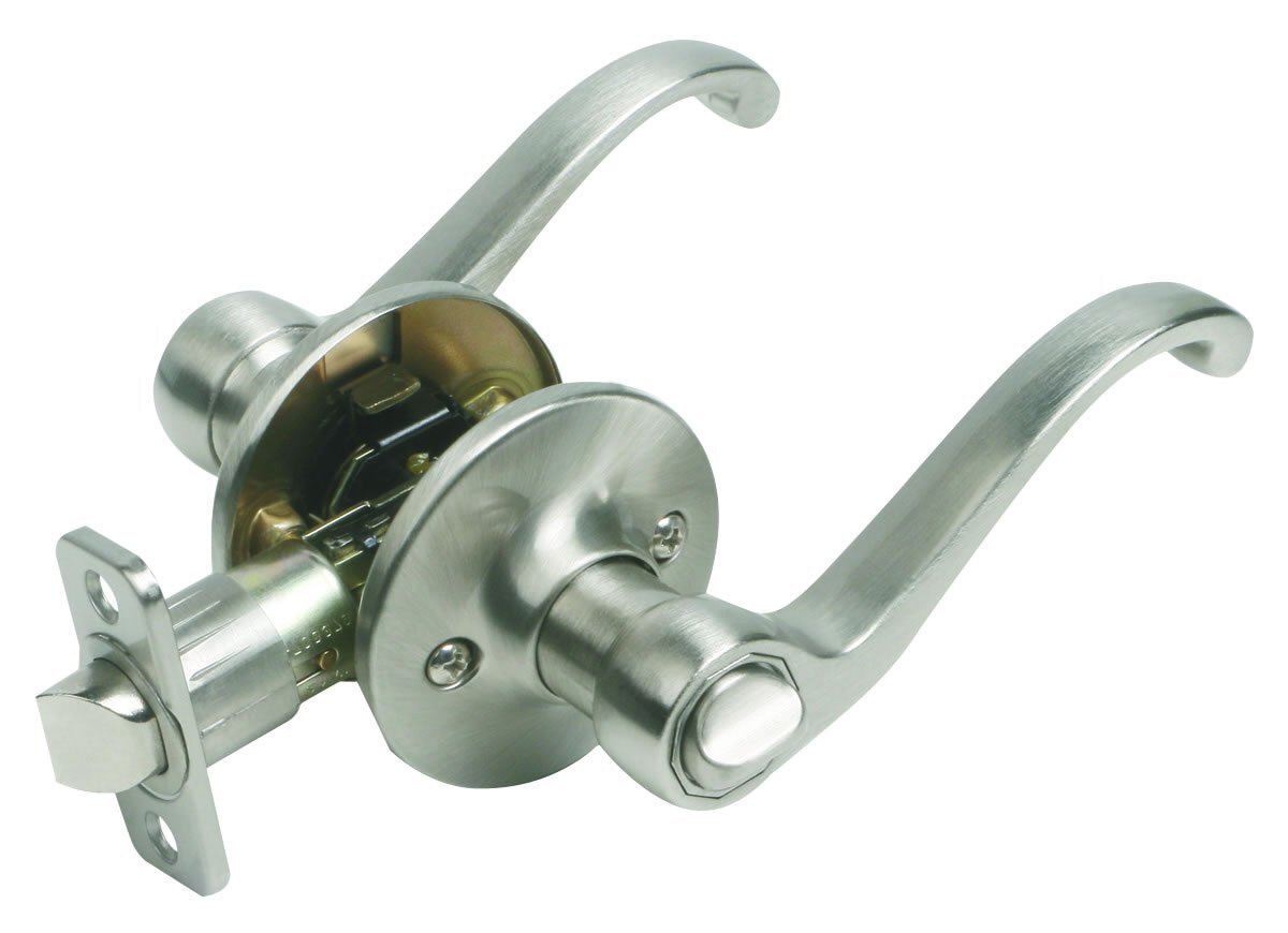 781823 Scroll Privacy Bed and Bath Door Lever with 2-Way Latch Satin Nickel