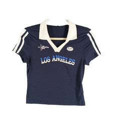 SHEIN GEN Z Baby Polo Tee Size 6 Collared Knit Casual "LOS ANGELES" Blue