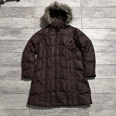 VTG Eddie Bauer Goose Down Hooded Fur Womens Trench Coat