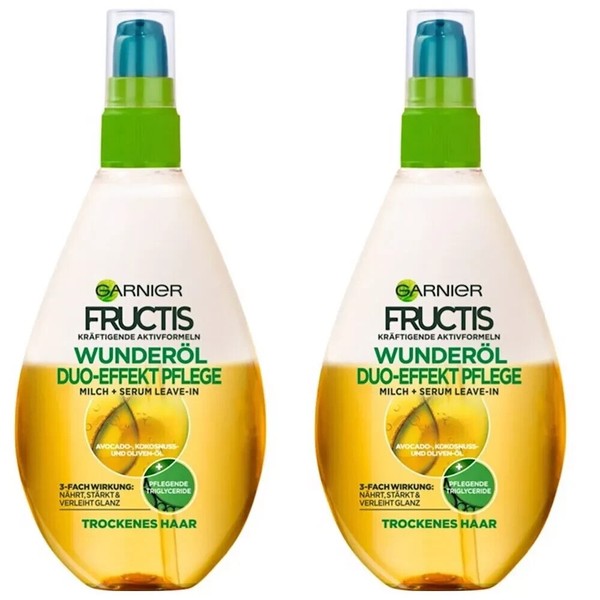 ✅ Garnier Fructis WunderöL Duo Effekt Plfege Oil Repair HaaröL Haarkur 2X 150Ml✅-image