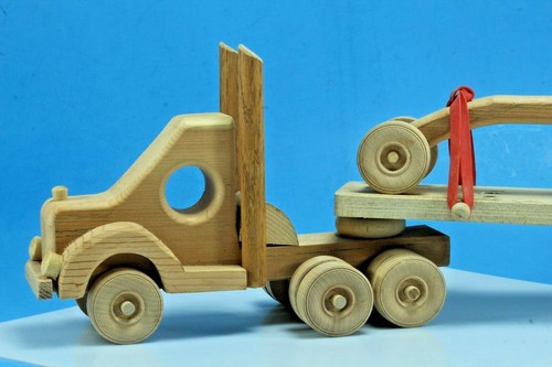 Semirremolque de madera de juguete hecho a mano con niveladora de carretera. 19,5". - Imagen 9 de 12