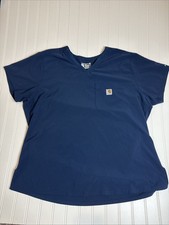 Carhartt Logo Force Medical Wear Scrub Top Navy Blue V-Neck Size XL