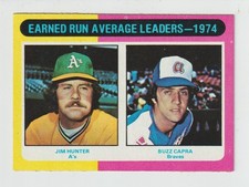 Jim Hunter & Buzz Capra - 1974 ERA Leaders - 1975 Topps Baseball Card #311