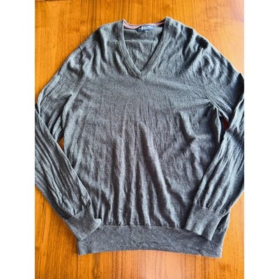 Brooks Brothers Gray Extra Fine Merino Wool V-neck Sweater - Size L