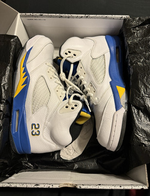 Jordan Air Jordan 5 Retro Laney 2013 White Blue Yellow 136027-189 Sneaker