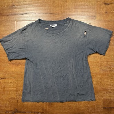 Acne Studios Oversized Boxy T Shirt Mens 2XS Gray Thrashed Distressed Portugal