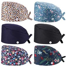 Geyoga 6 Pcs Bouffant Scrub Caps Working Surgical Cap Nurse Hats with Mixed