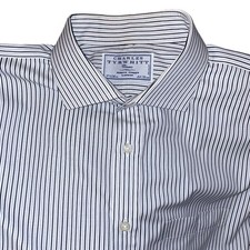 Charles Tyrwhitt 17x36 French Cuff Dress Shirt Navy White Stripe Long Sleeve