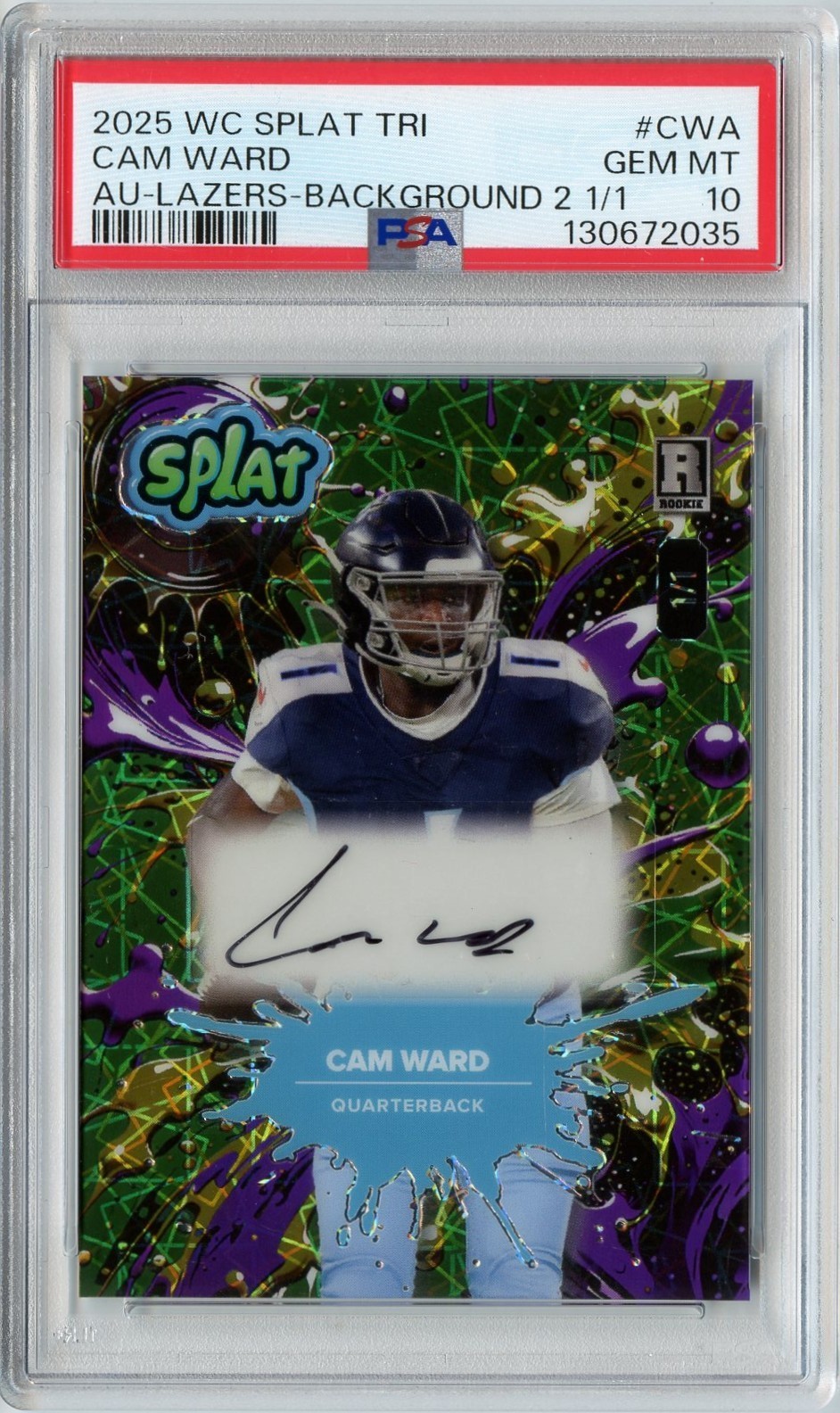 Cam Ward Wild Card Splat Hobby Jumbo Tri Color Autographs #CWA Lazers Foil-Background 2 1/1