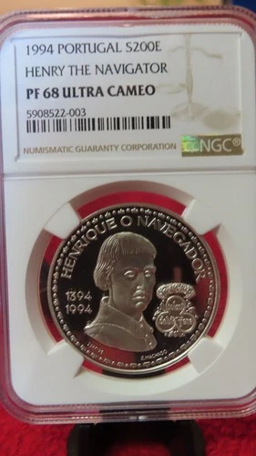 1994 Portugal Henry the Navigator 200 Escudos Silver Coin NGC PR PF 68