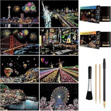 Scratch Art for Teens  Adults, Rainbow Engraving Painting Landscape Scratchboar