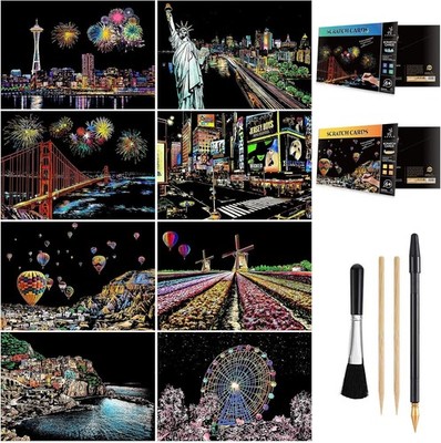 Scratch Art for Teens & Adults, Rainbow Engraving Painting Landscape Scratchboar