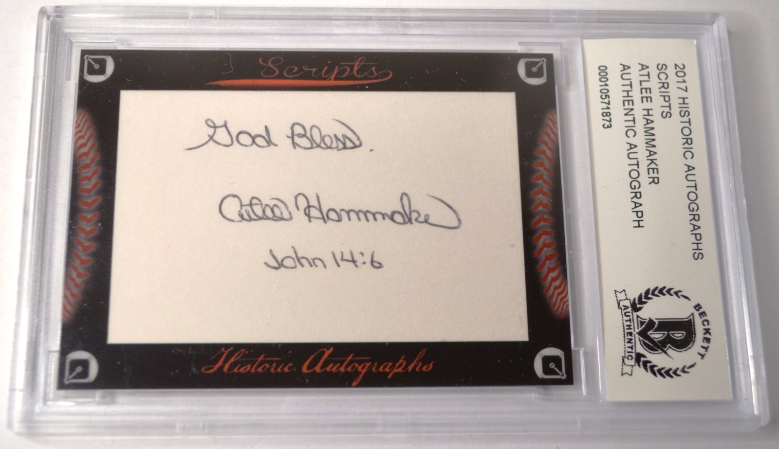 2017 HISTORIC AUTOGRAPHS SCRIPTS ATLEE HAMMAKER BECKETT CERTIFIED AUTOGRAPH