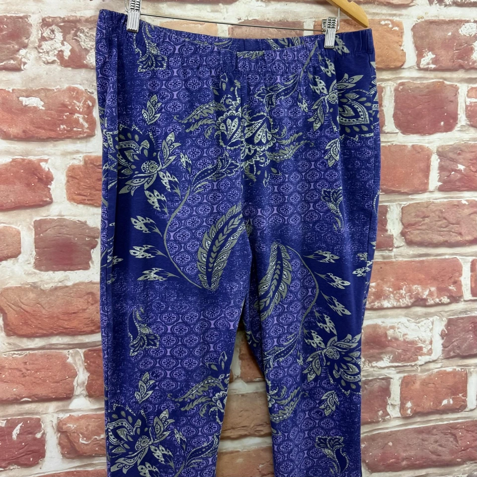 Leggings Roaman para mujer 1X 22/24 azul púrpura floral cachemira elásticos Foto 3 de 4
