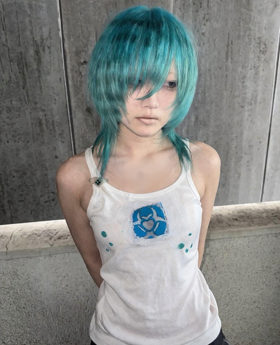 Handmade cybercore tenshi kawaii angel grunge y2k blue white tank