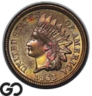 1863 Indian Head Cent Penny, Copper Nickel, Gem BU++, Better Date