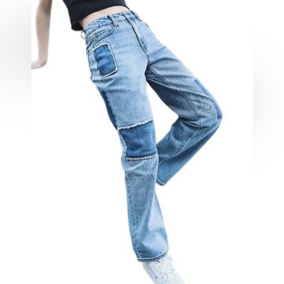 Empyre Frankie Dad Jeans Patchwork Womens 4 Medium Wash