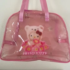 Vintage 2004 Sanrio Hello Kitty Zipper Tote Pool Bag Clear Pink Vinyl Rare READ
