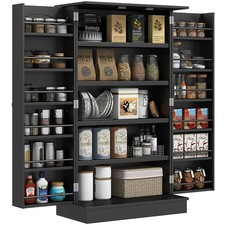 5-tier Shelving Kitchen Pantry Cabinet Cupboard with 12 Door Shelves Double Door