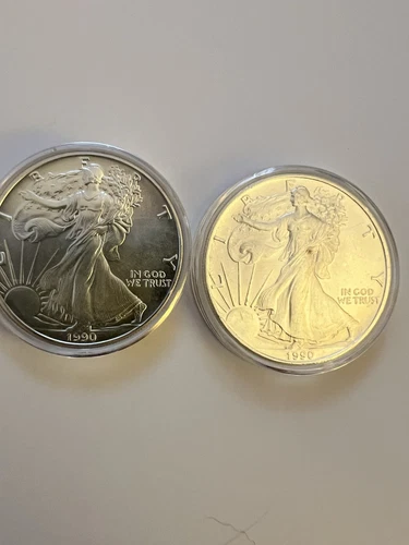 New ListingTwo 1990 American Silver Eagles BU 1 Oz US $1 Dollar U.S. In Capsule -total 2 Oz