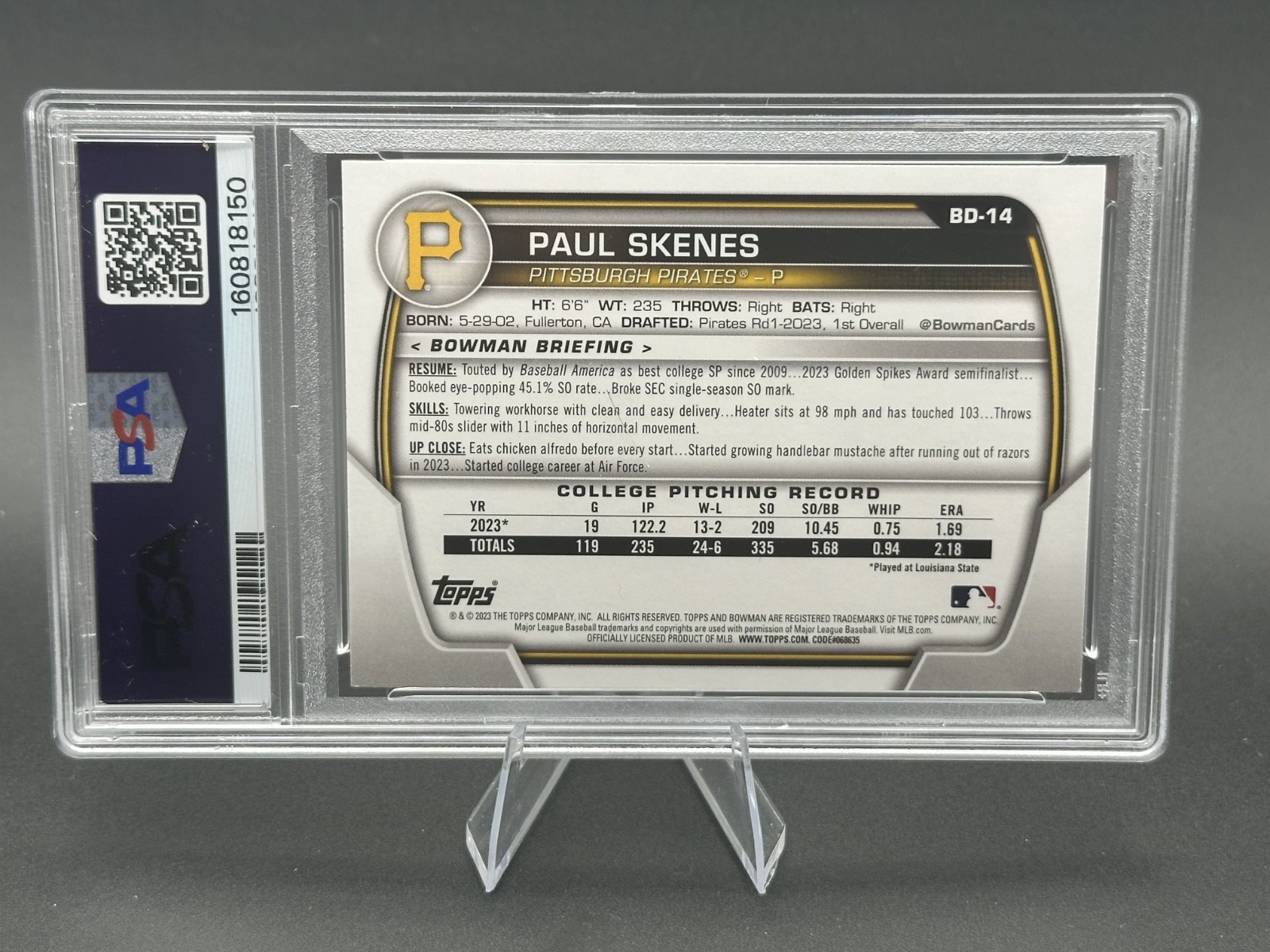 2023 Bowman Draft Paul Skenes #BD14 1st Bowman PSA 9 view 2