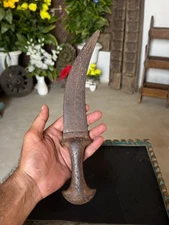 Antique Collectible Old Hand Carved Design Iron Knife Hunting Khanjar Katar