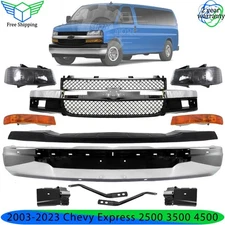 Front Bumper Chrome & Headlights Kit For 2003-2023 Chevy Express 2500 3500 4500