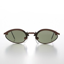 Copper Unique Oval Metal Vintage 90s Sunglasses Green Lens - Lotus