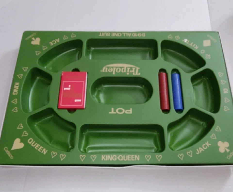 VTG 1960s Cadaco Tripoley Game Set Green Board Chips Cards Complete - Image 3 of 4