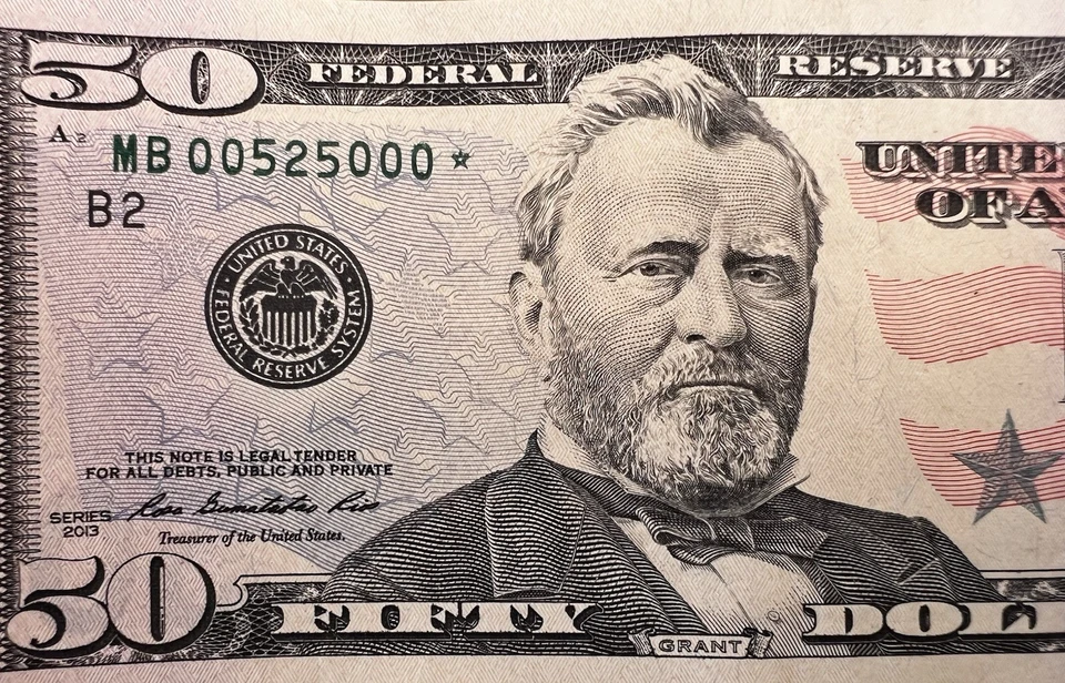 Crispy $50 FIFTY Dollar/Series 2013/STAR NOTE,RearFancySerial 00525000*May25 - Image 3 of 4