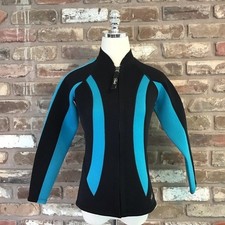 HEVTO Women's Black Turquoise Neoprene Surfing Diving Wetsuit Full Zip Jacket M